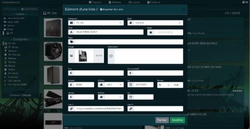 Edition (Prix/date d'achat, description, etc)